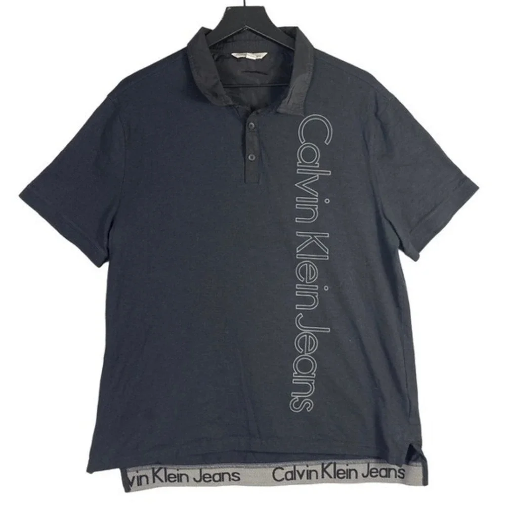 Gray Cotton Polo Shirt Calvin Klein Jeans Men XL Casual Streetwear Classic Fit‎